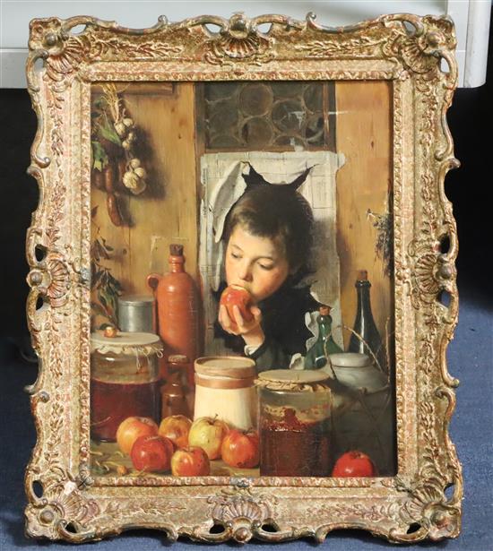 19th Century German School Boy raiding the larder 15.75 x 12in.